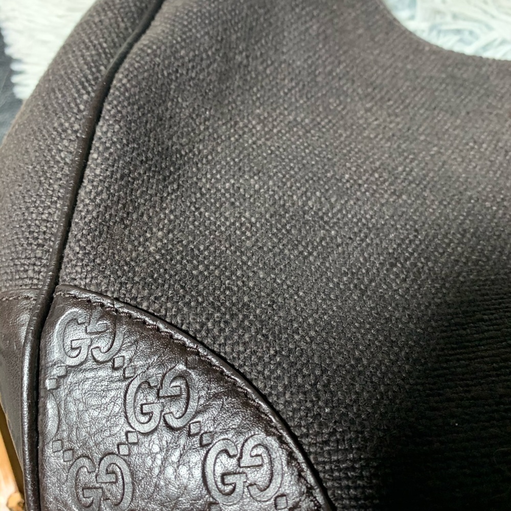 GUCCI DARK brown fabric/leather shoulder - Picture 3 of 4